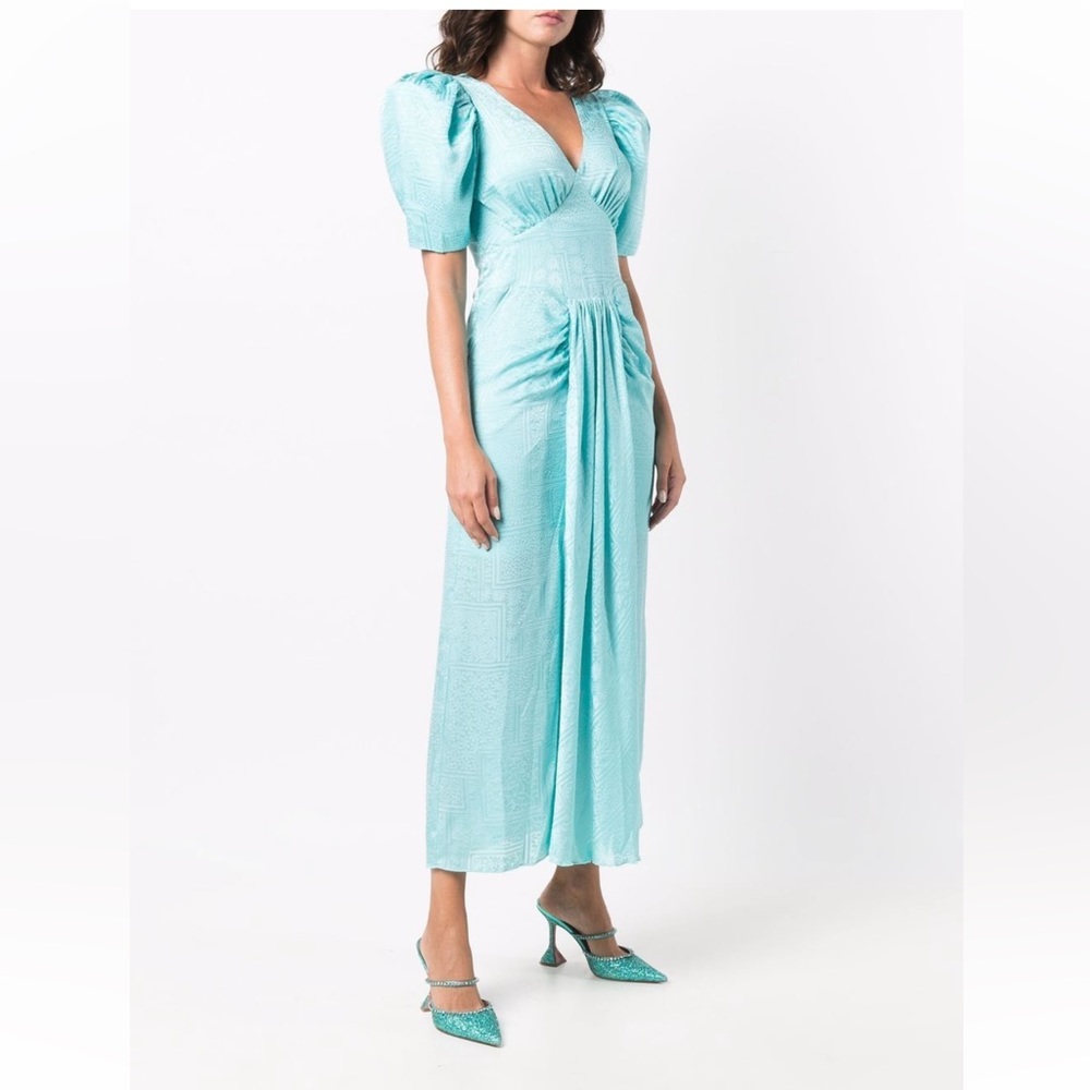 Rotate Birger Christensen - Alma Jacquard Midi Dress - Pale Blue Satin
